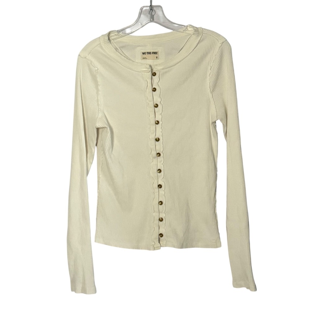 Free People We The Free Its on Cardi Ivory Ribbed Slim Cardigan Y2K 90s - XLarge - Picture 2 of 5